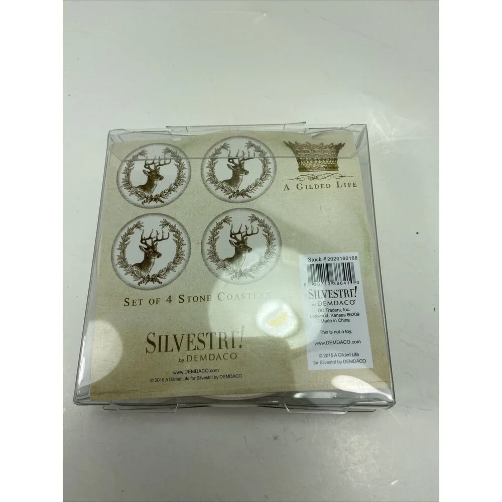 A Gilded Life Round Deer Coasters Set of 4 By Silvestri